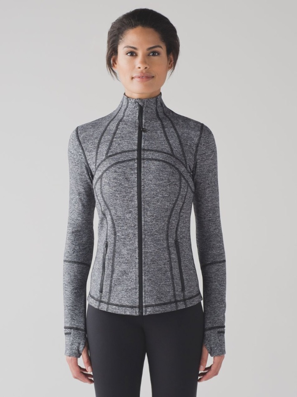 Lululemon Define Jacket Heathered Black Full Zip Slim Fit Thumbholes Athletic